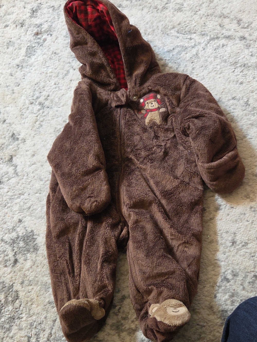 Carter's Brown Plush Hooded Footed One-Piece with Bear Applique